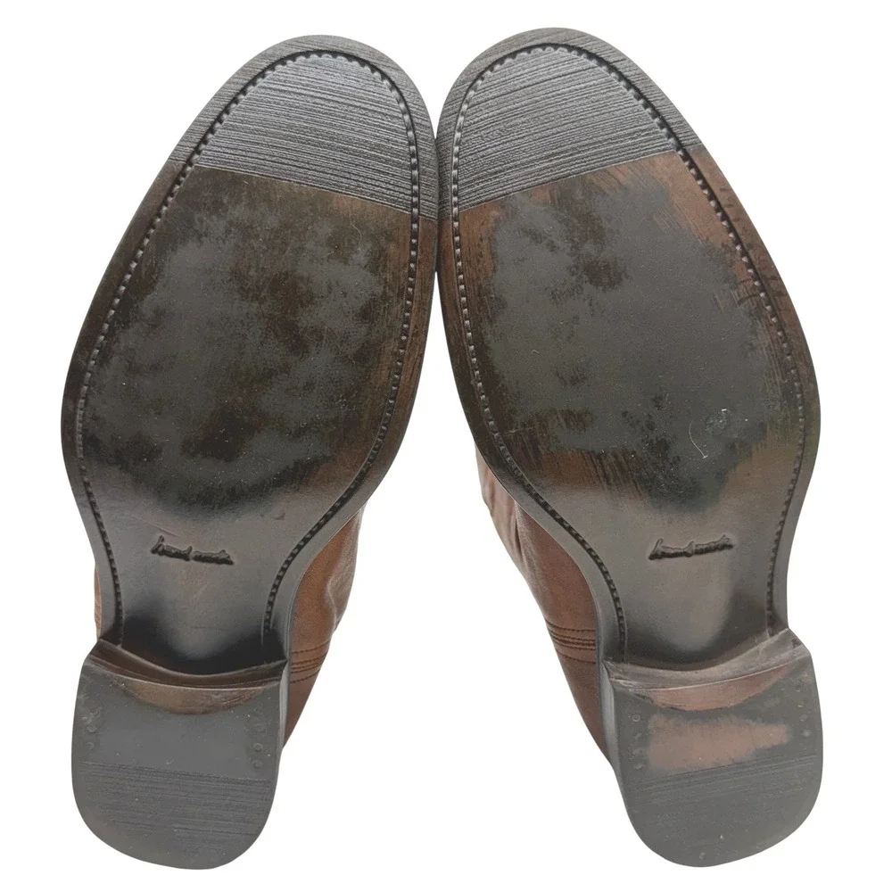 Brown Leather Pull On‎ Cowboy Western Boots Made in Italy Size 8
